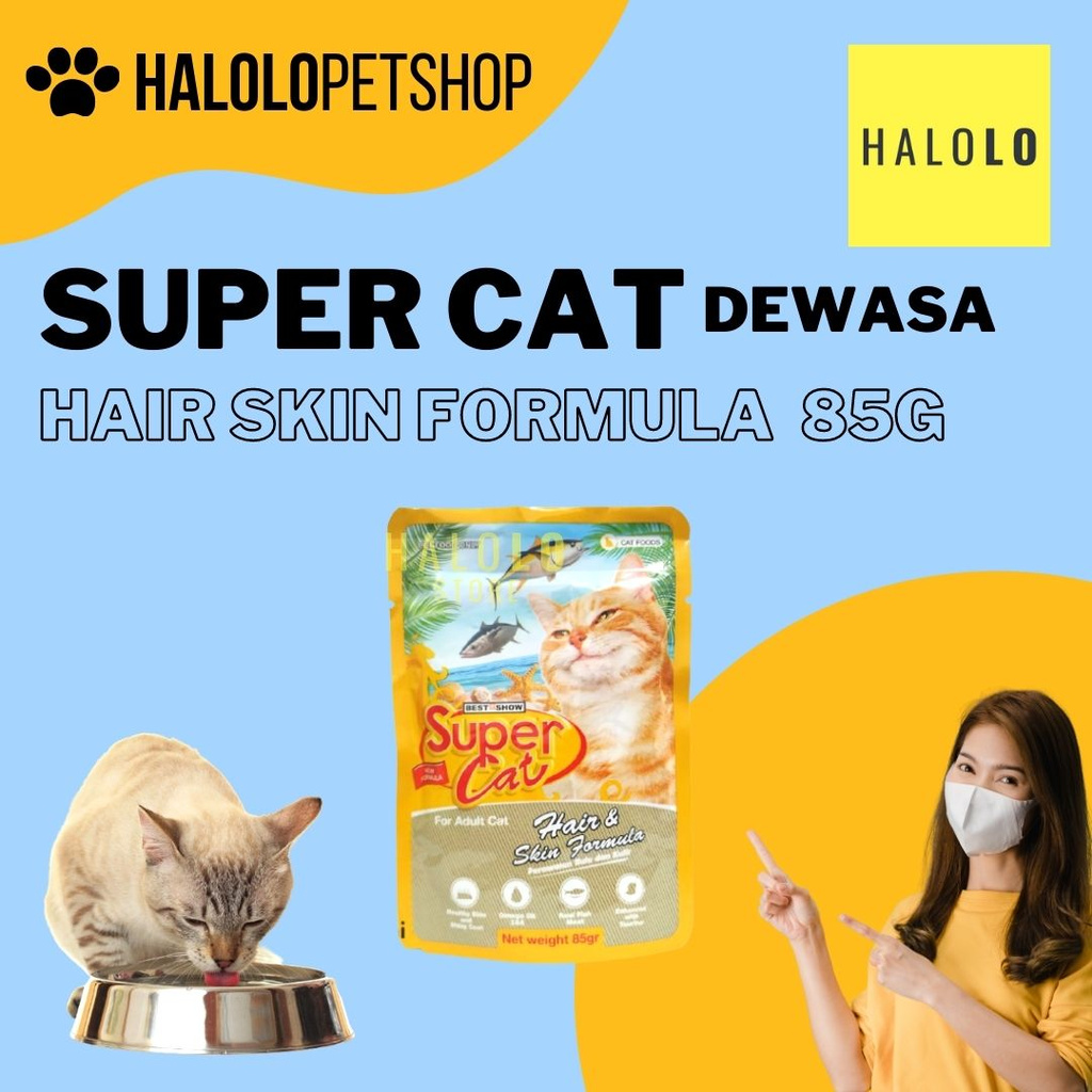 SUPER CAT Supercat HAIR & SKIN FORMULA DEWASA Wet Food Pakan Kucing Basah 85 gr