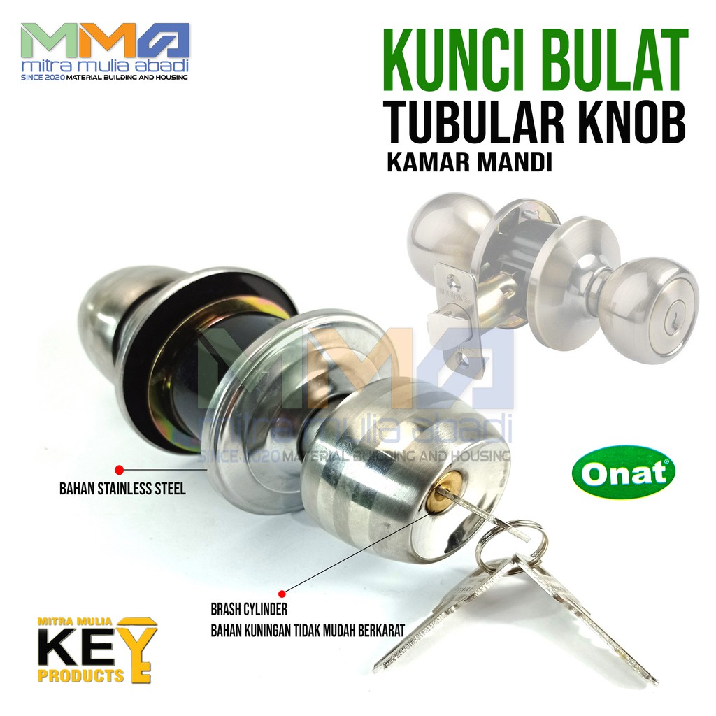 Kunci Pintu Kamar Mandi Bulat Onat / Tarikan Gagang Handle Putar Stainless