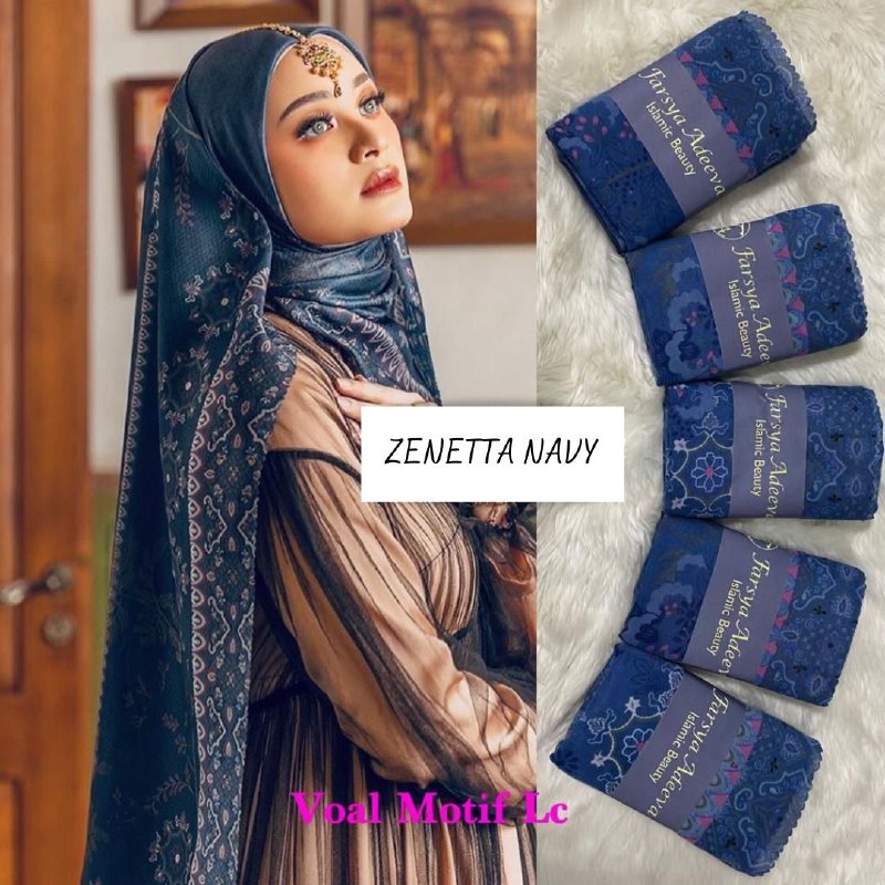 HIJAB VOAL SEGIEMPAT MOTIF zenetta navy JILBAB SQUARE LASERCUT PREMIUM