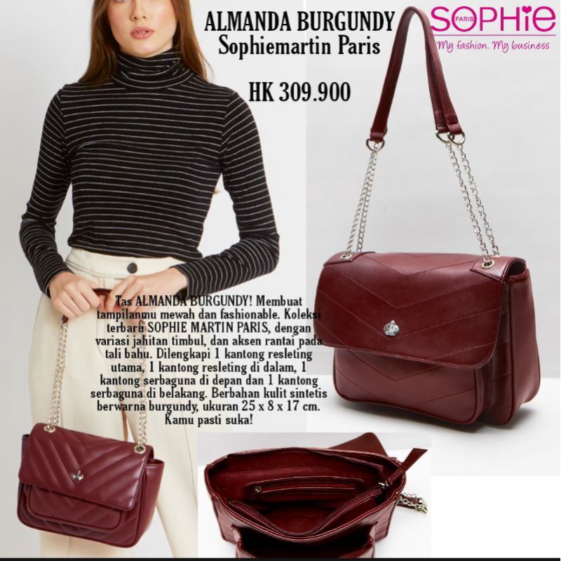 TAS SELEMPANG ALMANDA BURGUNDY SOPHIE PARIS MARTIN PROMO OTHAIN HALINKA