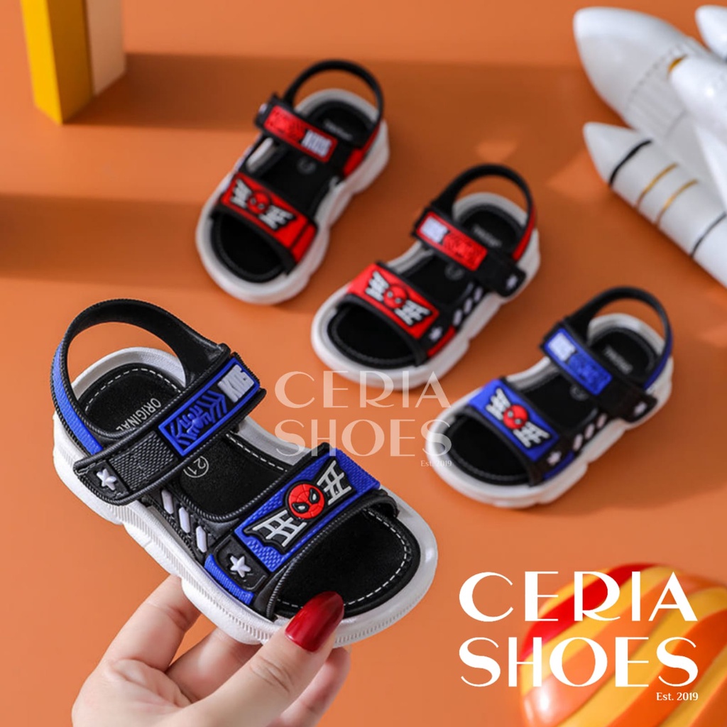 SPIDERMAN Sandal Gunung Anak Laki Import Bahan Karet Rubber ELASTIS Empuk Ukuran Anti Slip Perekat Bayi 21 - 35