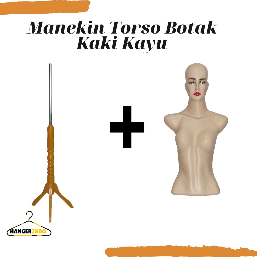 Manekin Torso Botak Kaki Kayu