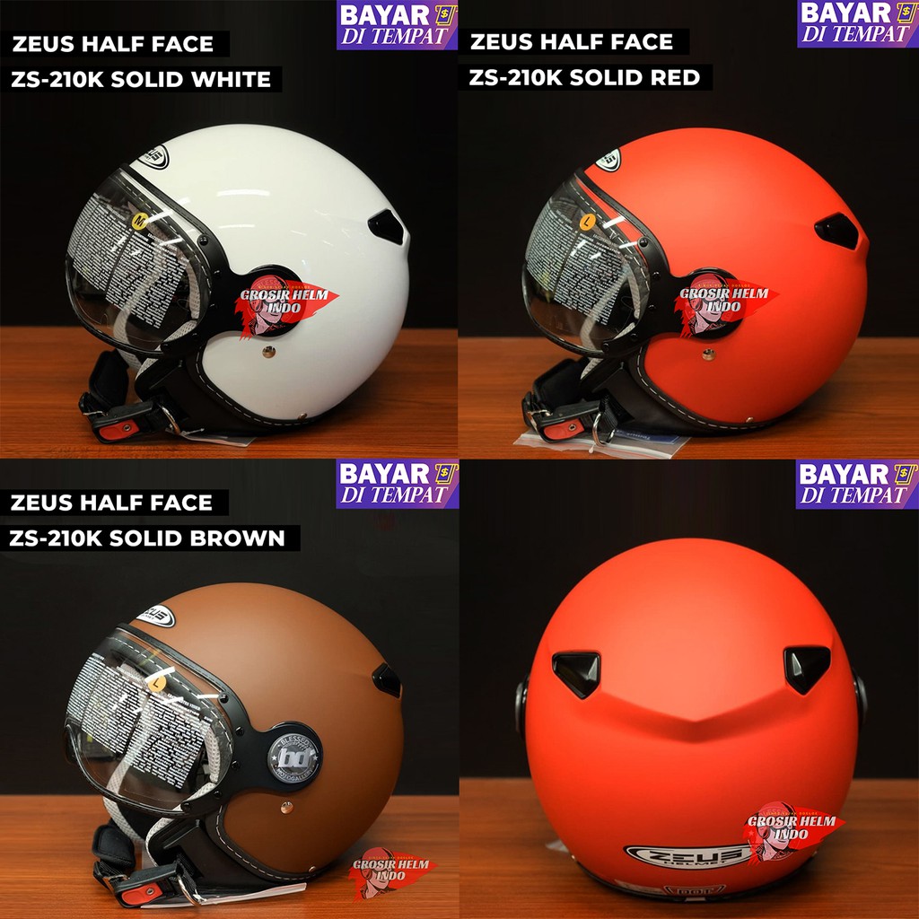HELM ZEUS ZS210 SOLID ORIGINAL HELM ZEUS HALFFACE 210 WHITE RED BROWN - FREE TAS HELM ZEUS HALF FACE