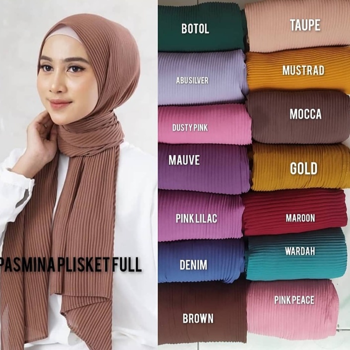 PASHMINA FULL PLISKET TANPA LIPATAN PREMIUM CERUTY BABY DOLL UKURAN 180x75CM BISA COD