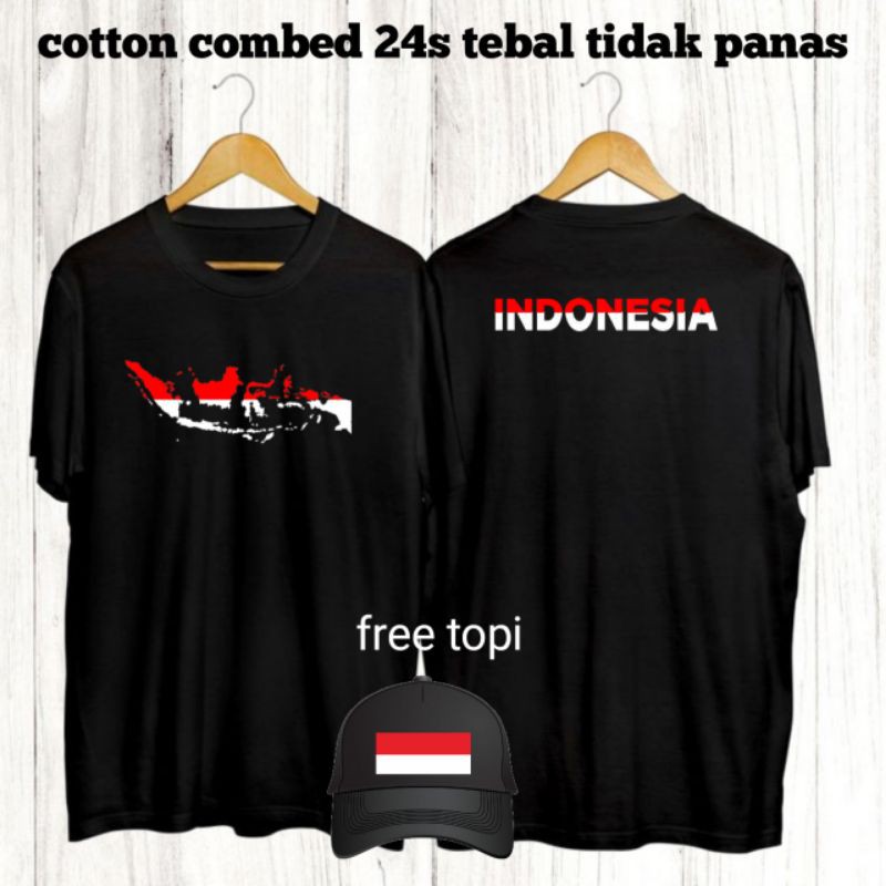 t-shirt kaos NKRI harga mati  lengan pendek peta Indonesia bahan cotton combed 30s free topi jaring
