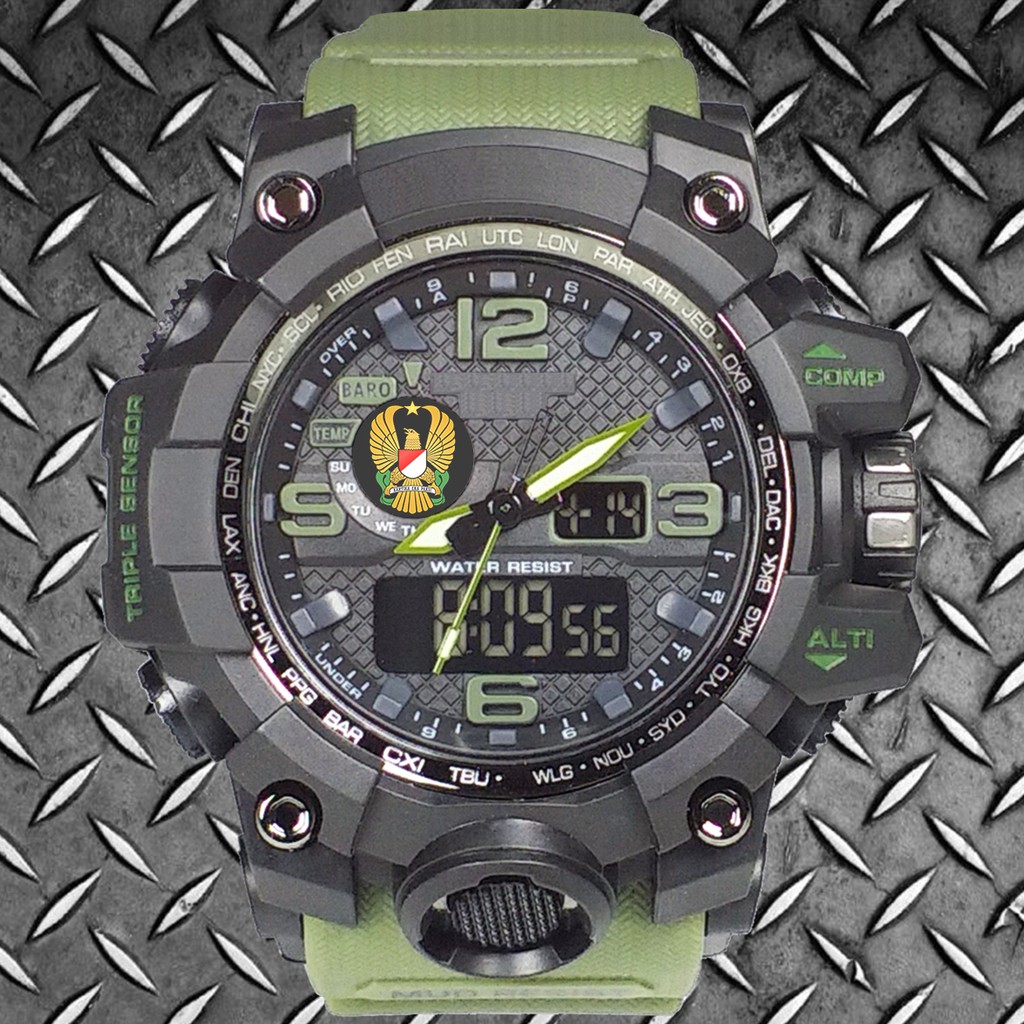 (Istimewa Bossque) Jam LOGO TNI - AD Double Time Tali Hijau (Exclusive)