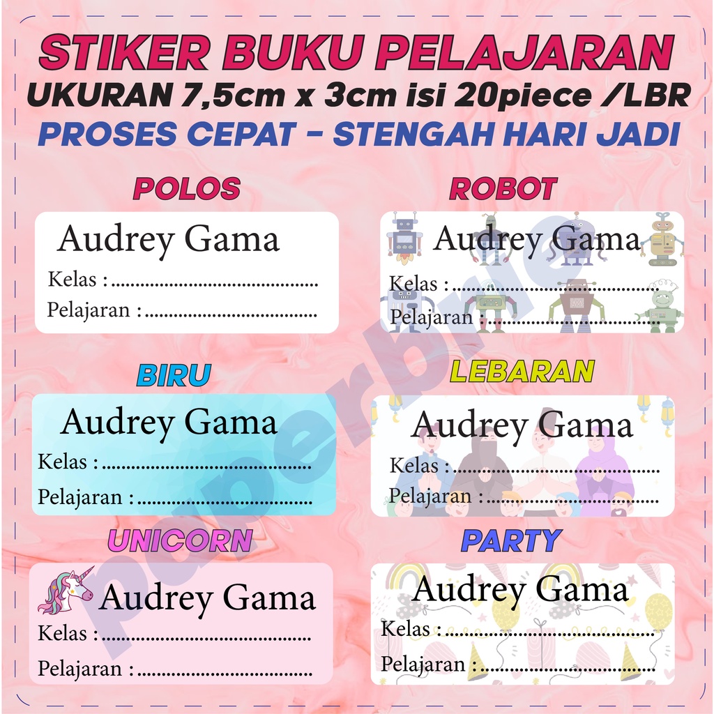 Stiker Buku Pelajaran anak mata pelajaran