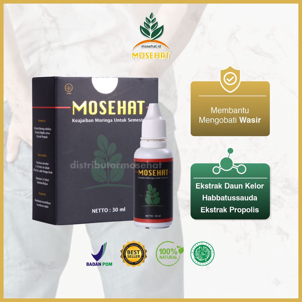 Mosehat Obat Herbal Wasir Ambeyen Ambeien Habbatussauda Propolis Daun Kelor Jamu Tetes Cair Original