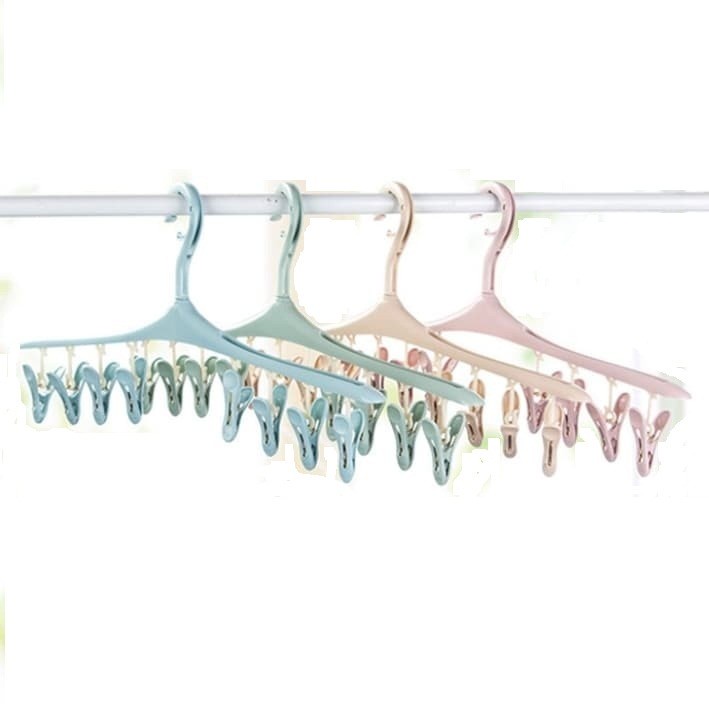 Gantungan Jepitan Jemuran Baju Bayi / Kaos kaki / Underwear Hanger 10 Jepit/Hanger 10 in 1 jepit gantungan jemuran baju kaos kaki serbaguna - hanger plastik [PADMA]