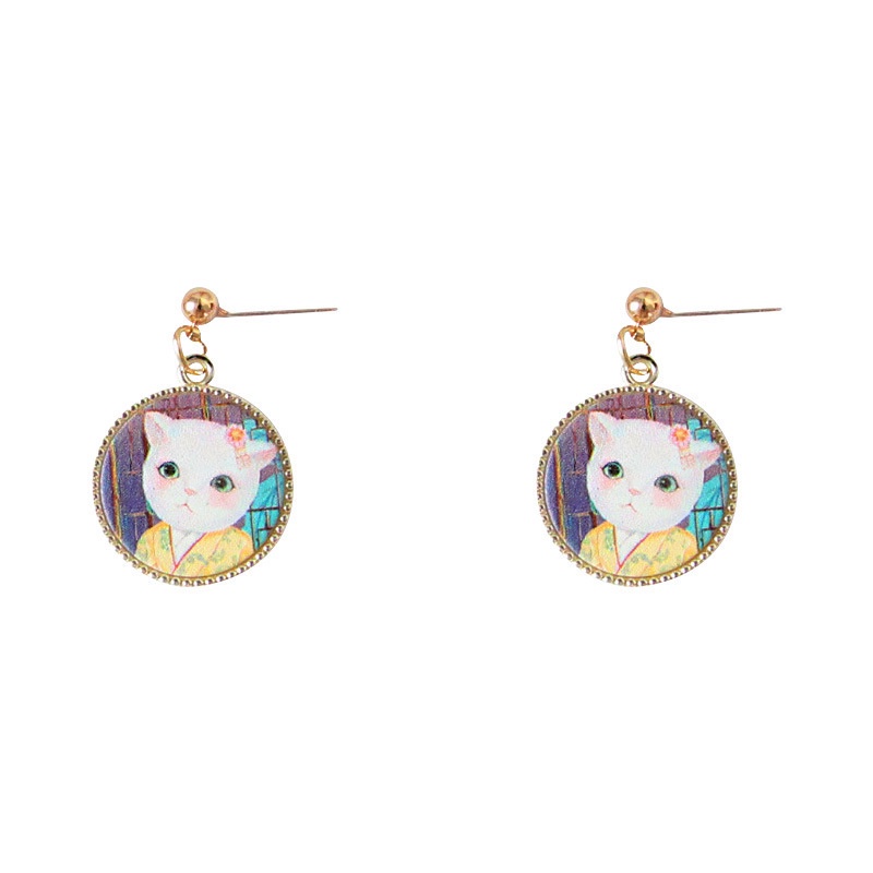 Jepang dan Korea gaya lukisan minyak Kitty retro gadis lucu elegan manis anting-anting tidak menusuk