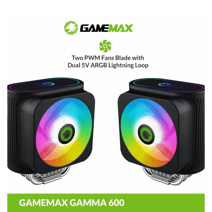 Gamemax Gamma 600 Dual Fan Rainbow CPU Air Cooler with Remote Controll