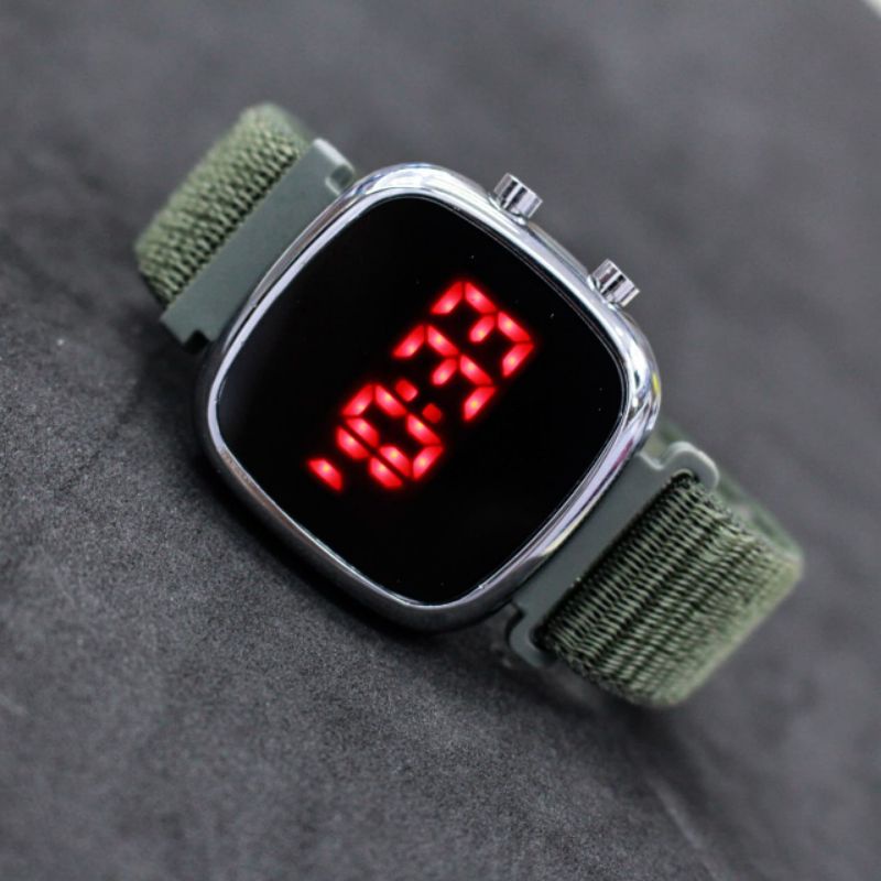 JAM TANGAN LED WATCH OVAL CANVAS CEWEK COWOK STRAP CANVAS