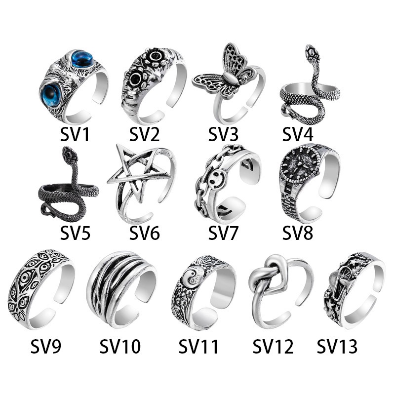 Fancyqube Cincin Model Terbuka Dapat Disesuaikan Desain Ular Kupu-Kupu Geometris Antik Gaya Retro Punk Untuk Unisex