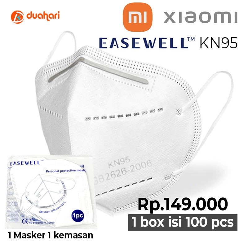 Masker KN95  EASEWELL 100pcs Masker FFP2 Anti Virus dan Polusi Earloop