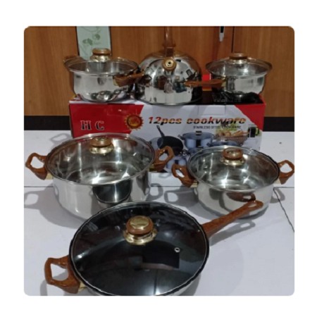 HC Panci Set 12pcs Cookware Stainless Steel Alat Masak Satu Set 12 pcs