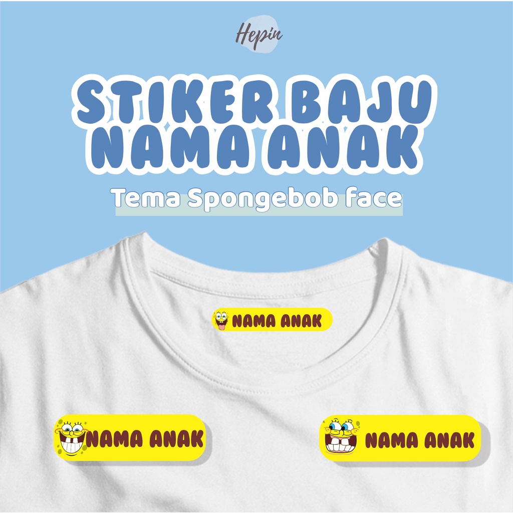 

(30-40pcs)murahh/sablon baju tinggal setrika/Stiker Kain Label Baju Nama Anak tema SPONGEBOB FACE / Sablon Setrika Name /Label Sticker Iron on sticker a/ Ka