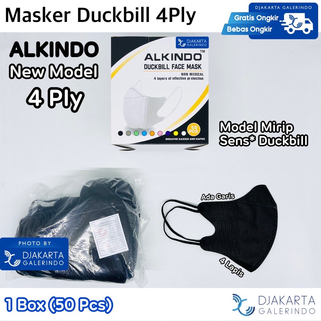 Masker Duckbill Hitam Black 4Ply Mouson Alkindo isi 50Pcs