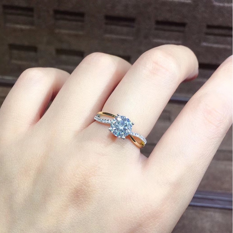 Cincin Wanita Bahan S925 Silver Gold Hias Kristal Berlian Gaya Korea Untuk Pernikahan