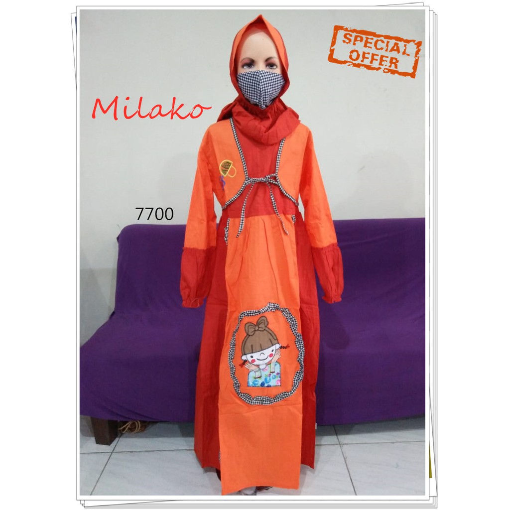  Baju  Gamis  Plus Kerudung Masker Anak  Perempuan  Umur 9 10 