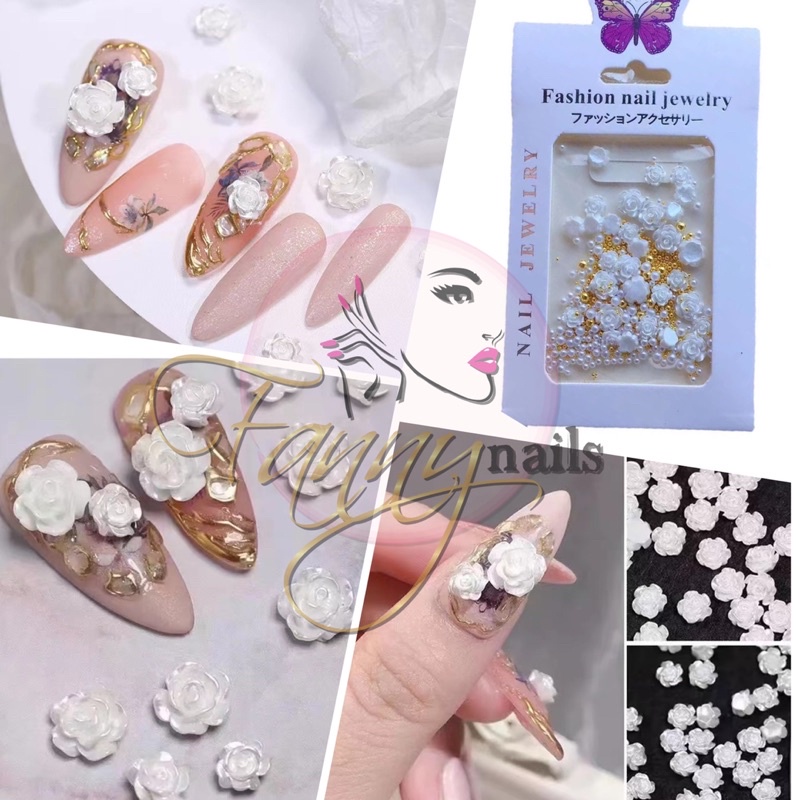 3D ROSE WEDDING NAILS HIASAN PEARL BUNGA MAWAR TIMBUL 3D RESIN ROSE NAIL ART MIX BEADS NAILART NAIL CHARM ROSE