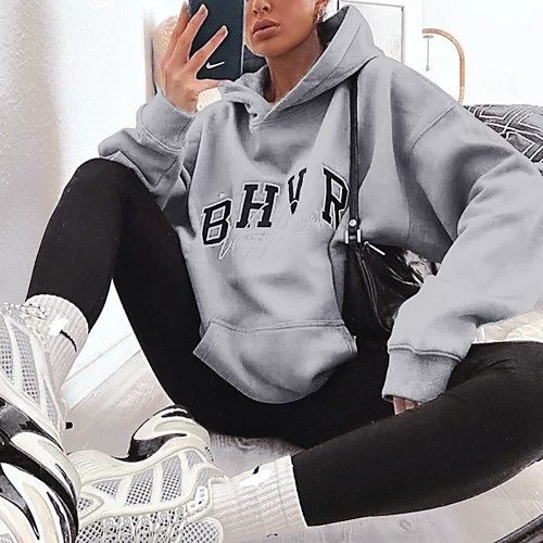 HOODIE CASUAL WANITA PRIA BHVR TEXT FLEECE TEBAL HALUS MURAH TERBARU'