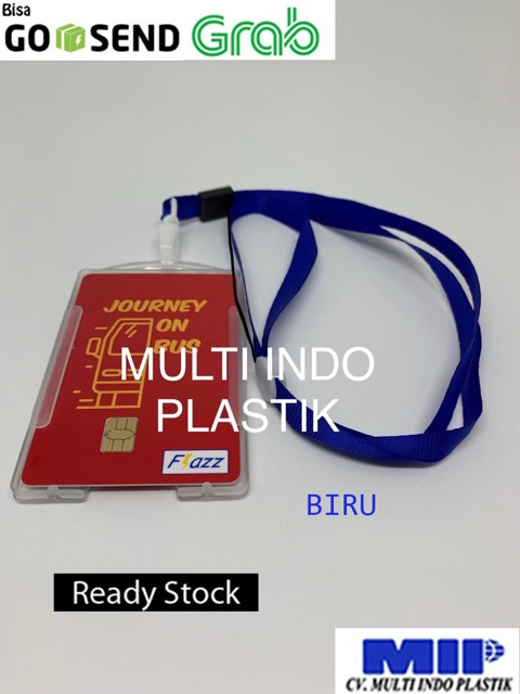 Tali id card biru/tali gantungan nametag/casing nametag/card holder murah/plastik id card/nametag