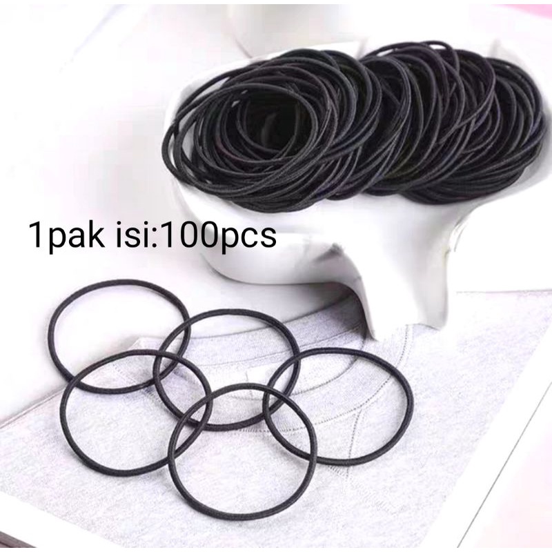 100pcs Karet Rambut Korea|Ikat Rambut|Karet Hitam