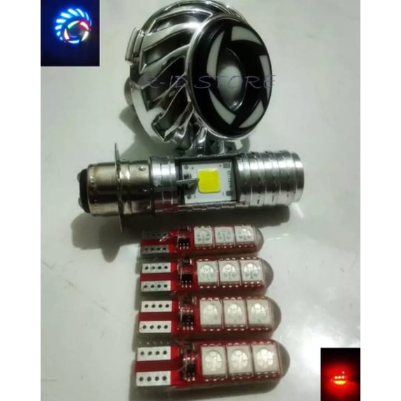 (PAKET HEMAT LAMPU VARIASI 3IN1) LAMPU UTAMA LED 2 SISI AC DC+LAMPU STOP REM PROJIE RAINBOW/KOTAK+4pcs LAMPU SEN JELLY KEDIP. UNIVERSAL MOTOR BEBEK DAN METIC