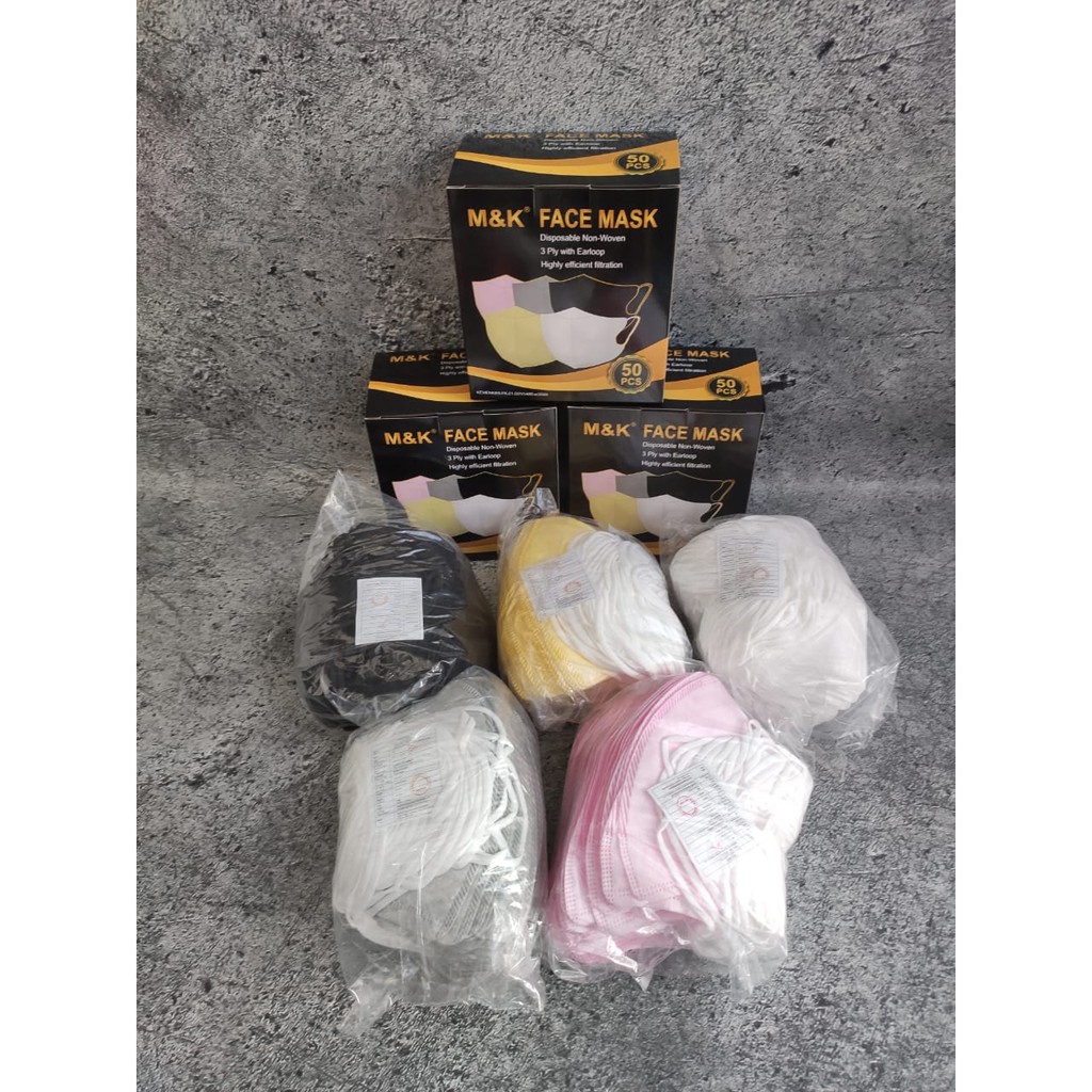 PER BOX - MASKER DUCKBILL 3PLY M&amp;K MK GARIS WARNA FACE MASK KEMENKES MURAH TERMURAH