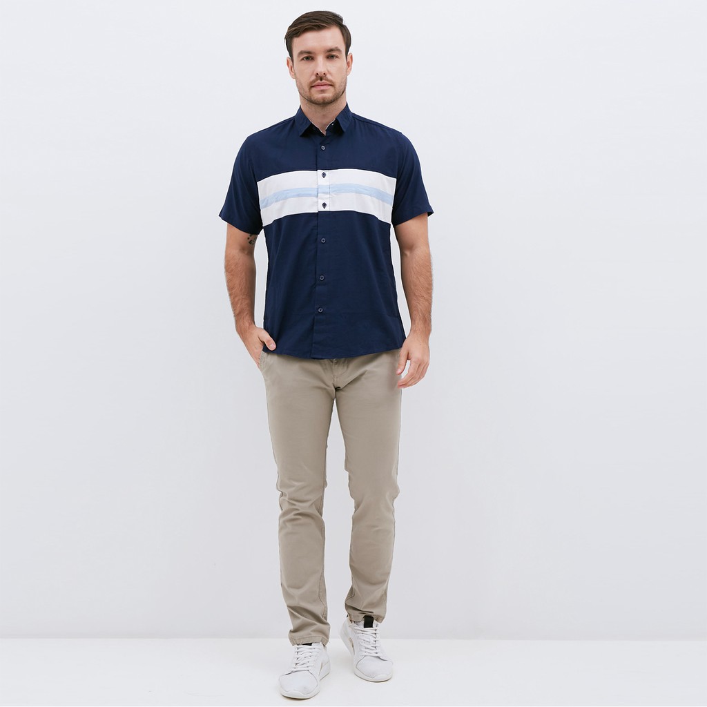 M231 Kemeja Pria Basic Combination Oxford Pendek Navy 1056B-4