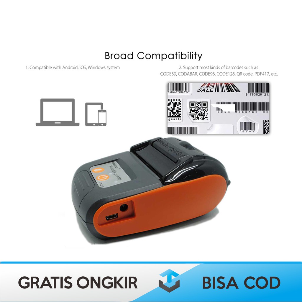 PRINTER BLUETOOTH THERMAL 58mm PORTABLE GOOJPRT JP-PT210 - MINI PRINTER BLOETOOTH TERMAL RESI ORI