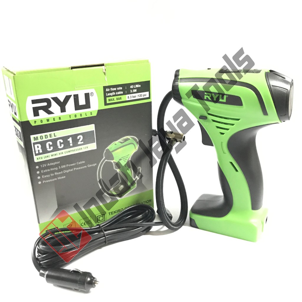 RYU RCC12 Pompa Angin Ban Mobil DC Mini Air Compressor 12V Kompresor RCC 12