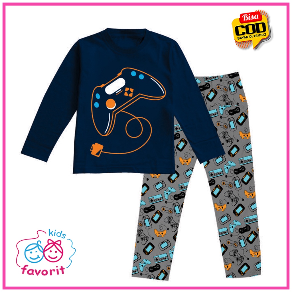 Favorit kids baju Piyama anak perempuan dan anak laki laki lengan panjang celana panjang motif stik game