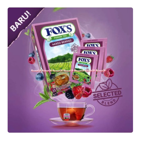 Fox Fusion Tea 15bag Lychee Mixed Berries Blacktea Teh Hitam Rasa Buah Leci Lecy Beri Fox's Fox Fusion Teh Fox