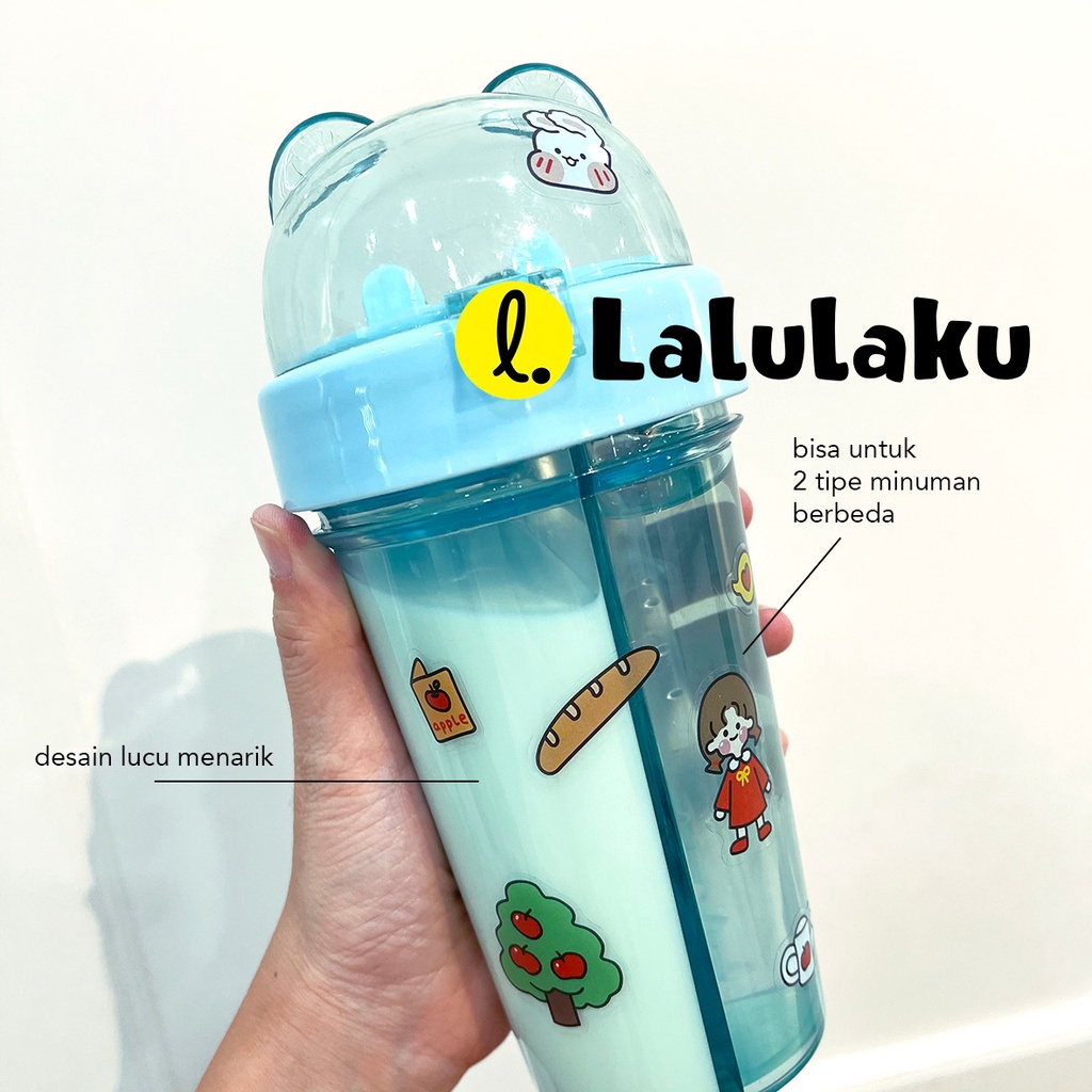 Botol Minum Duet Anak 2 in 1 Couple Bottle 420 ml Kado Unik Botol Dua Sisi-1
