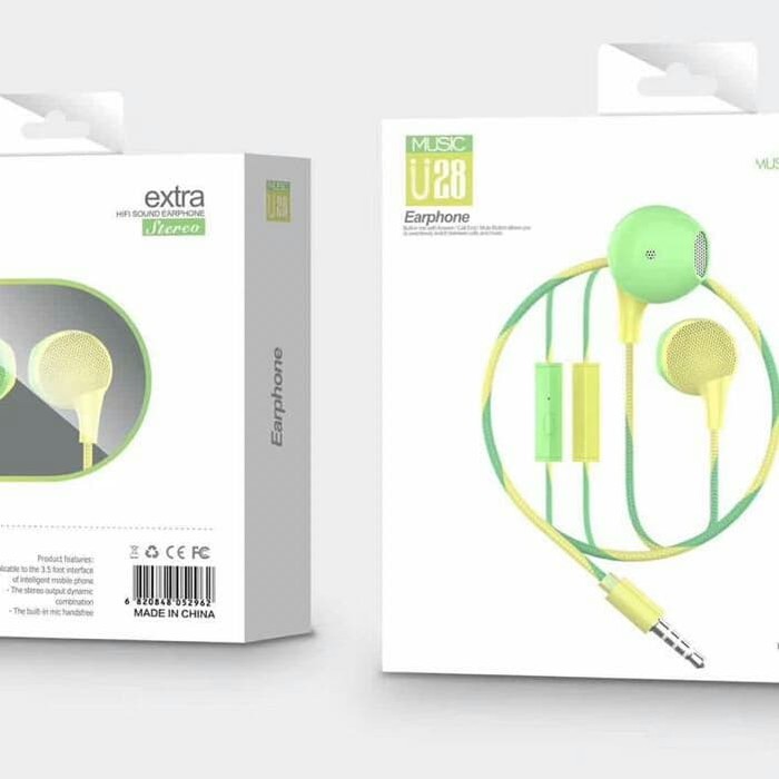 HEADSET HANDSFREE U28 MACARON MATE COLOR HIFI EXTRA BASS