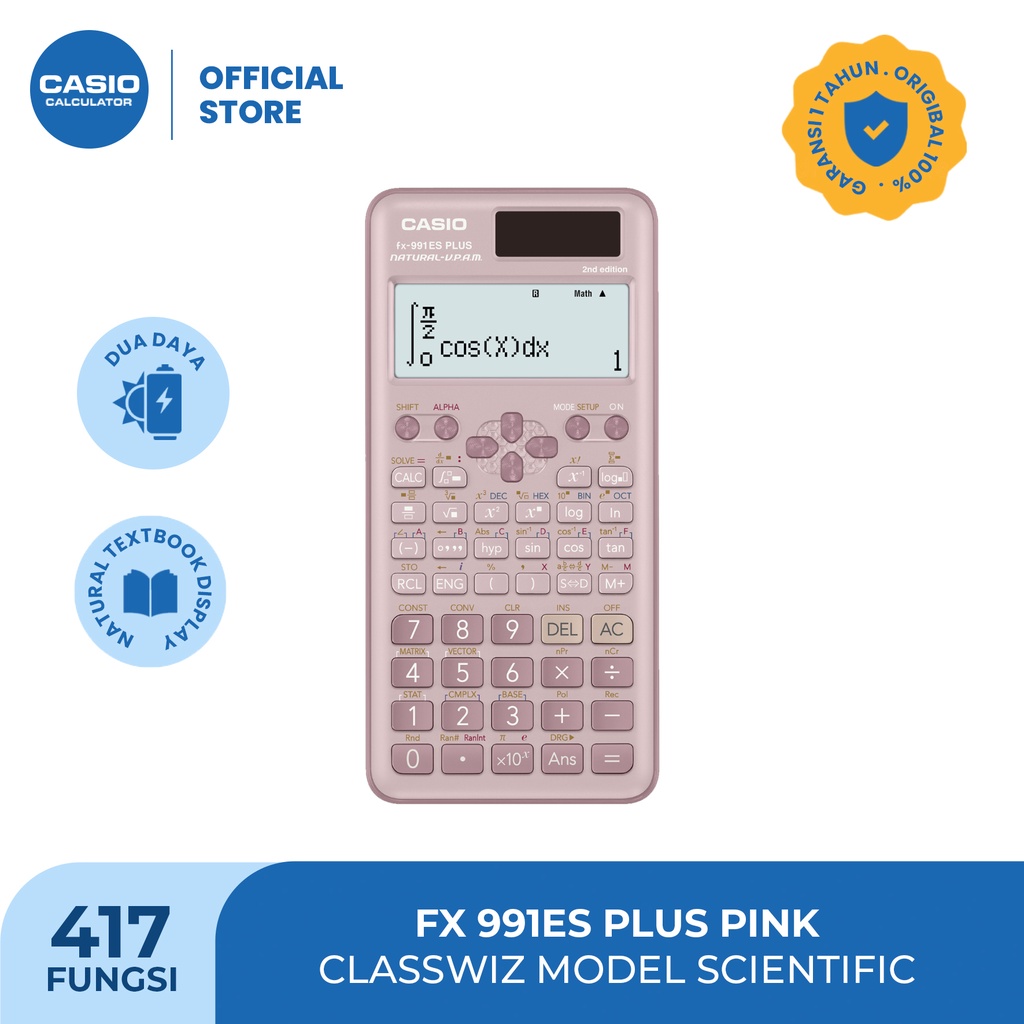 CASIO FX-991ES Plus2 - PINK - Kalkulator Sekolah/Kuliah - Scientific/Saintifik - 417 fungsi