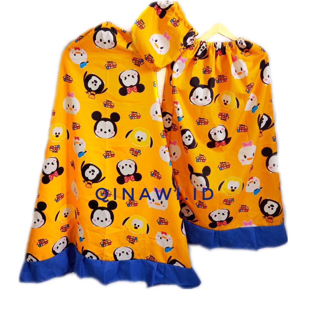 MUKENA ANAK PEREMPUAN  KATUN ADEM MOTIF KARTUN USIA 5 6 7 8 TAHUN size M L dan XL-KUNING TSUMTSUM