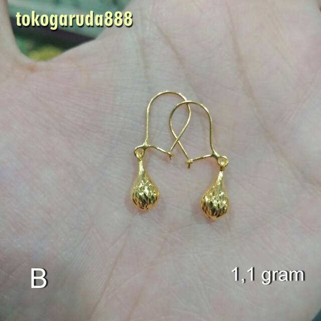 Anting giwang asli kadar 700 70% 22 gantung bulat merica kerawang desi love permata bunga paku