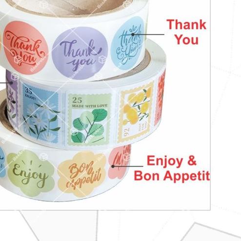 

♗ Stiker Thank You Sticker Bon Appetit Label Enjoy | ST PASTEL - BUNGA ENJOY ◄