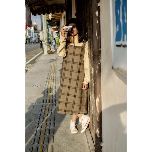 Overall Dress Motif Kotak-Kotak