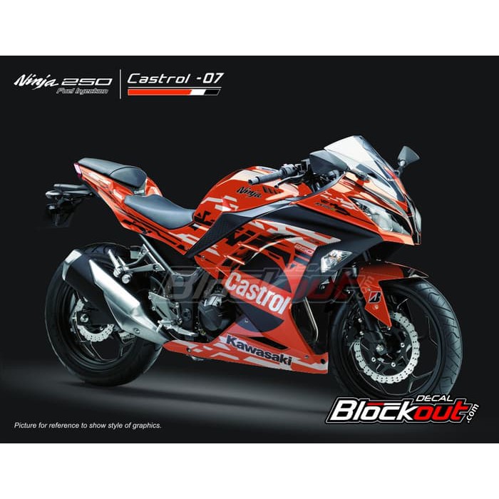 Decal Ninja 250 FI Castrol 07 Orange Sticker Striping Full Body DEKAL