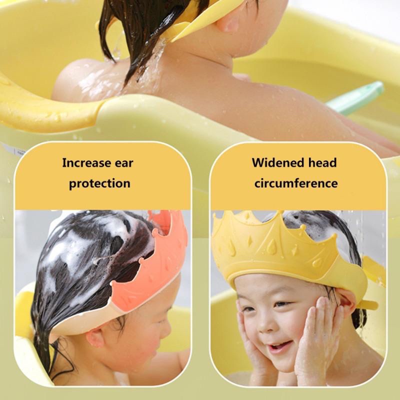 Topi Keramas Bayi Anak Crown Baby Shower Cap Topi Mandi Balita Mahkota Pelindung Mata Kepala Anak Silikon