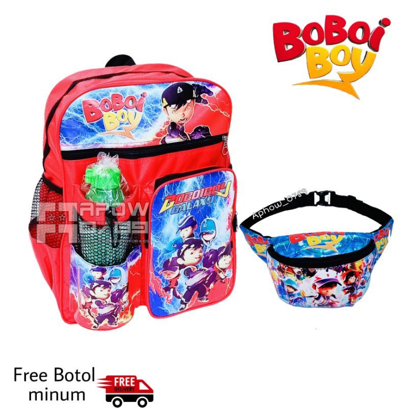 COD | Paket Hemat 3in1 Tas ransel Anak laki laki Sekolah Boboiboy/free topi dan Tas Waist bag/ Real pict