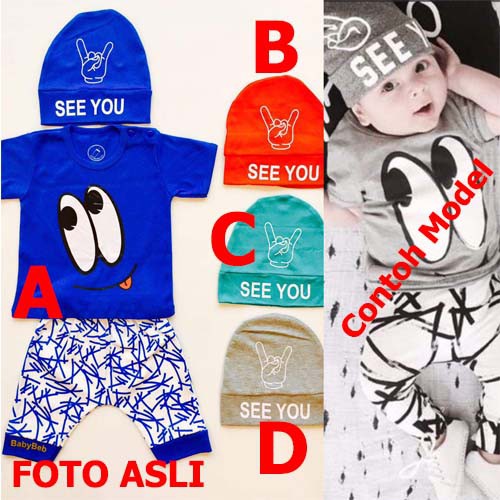 Baju Anak Bayi Laki Lucu + Topi - 3 in 1 - See You