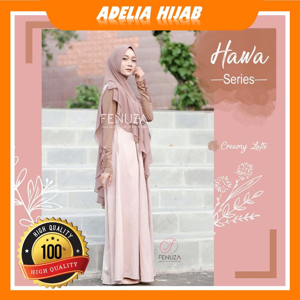 Baju Gamis wanita  Syari Terbaru atau Dress Fashion Muslim Hawa Fenuza dengan Bahan Emboss Premium