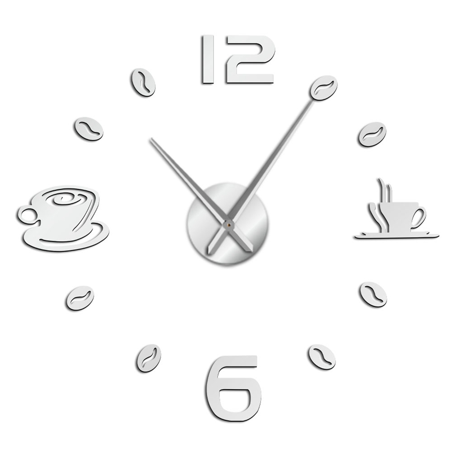 Cafe Diy Large Wall Clock Frameless Giant Wall Clock Modern Design Coffee Mug Coffee Bean Wall Decor Kitchen Wall Watch Silver Shopee Indonesia