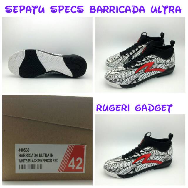 Sepatu futsal Specs Barricada Ultra Original White Black 400530
