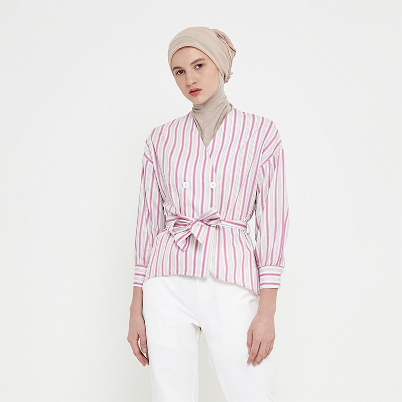 MFMW "Vlada" Blouse Motif Garis Lengan Panjang Wanita ...