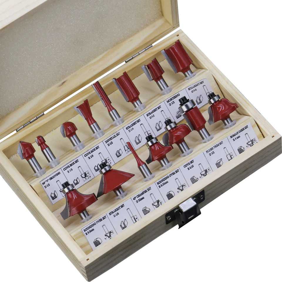 RCT Mata Bor Carbide Router Bit Woodworking 1/4 Inch 8mm 15PCS RCT-15